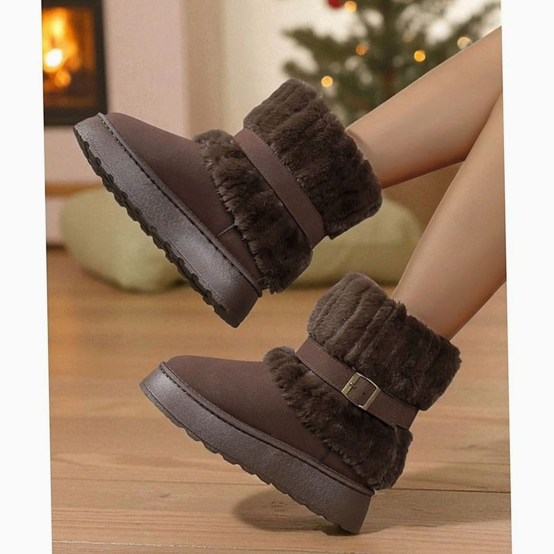 Women's Fur-Trimmed Slip-On Winter Snow Boots, Black