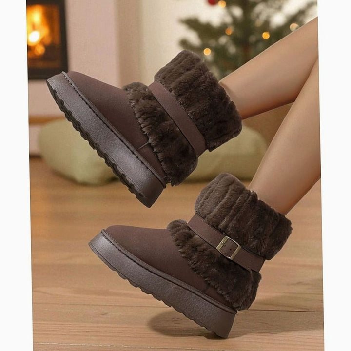 Women's Fur-Trimmed Slip-On Winter Snow Boots, Black