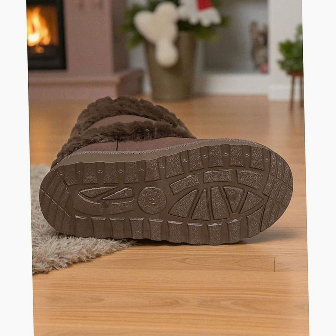 Women's Fur-Trimmed Slip-On Winter Snow Boots, Black