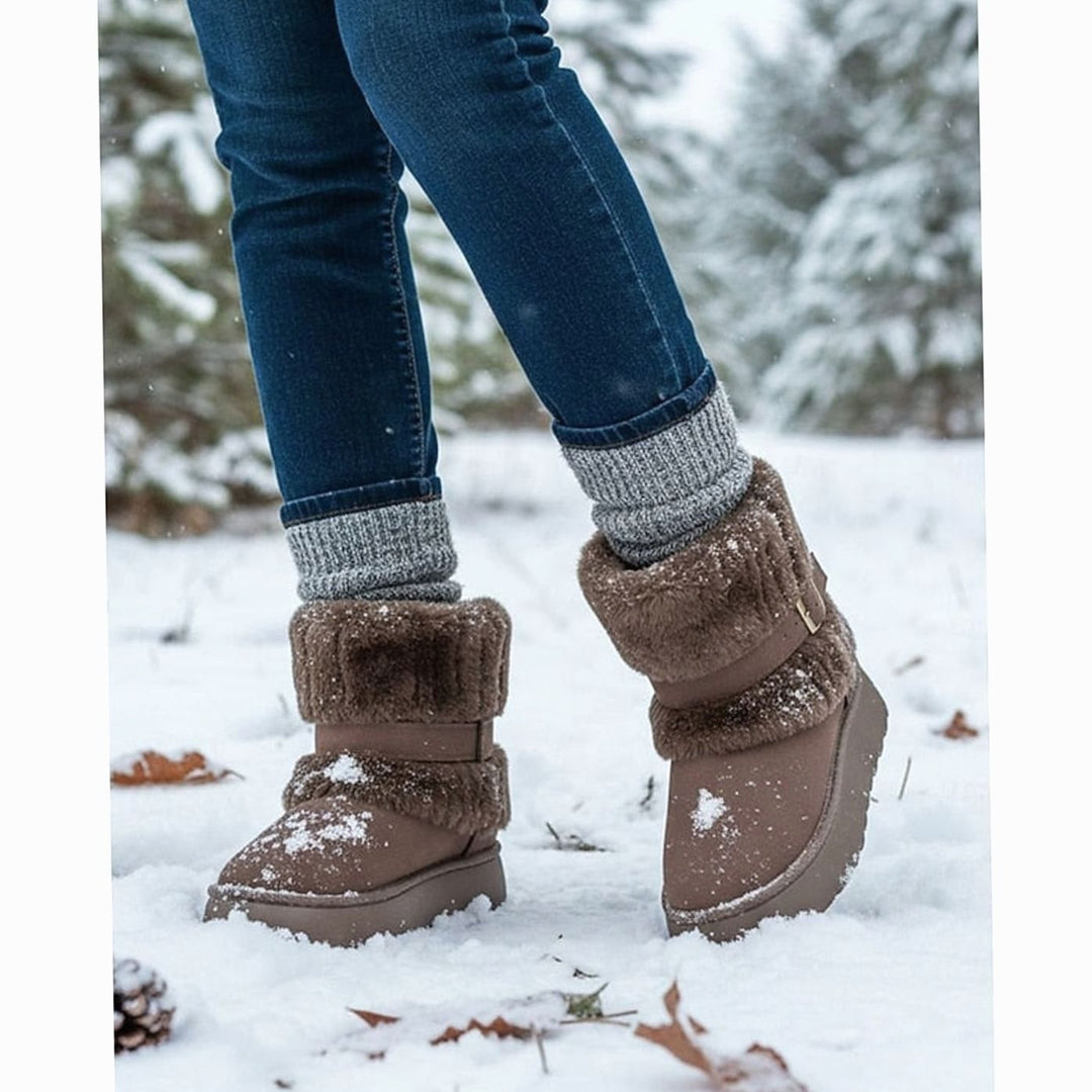 Women's Fur-Trimmed Slip-On Winter Snow Boots, Black