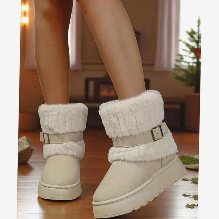 Women's Fur-Trimmed Slip-On Winter Snow Boots, Black