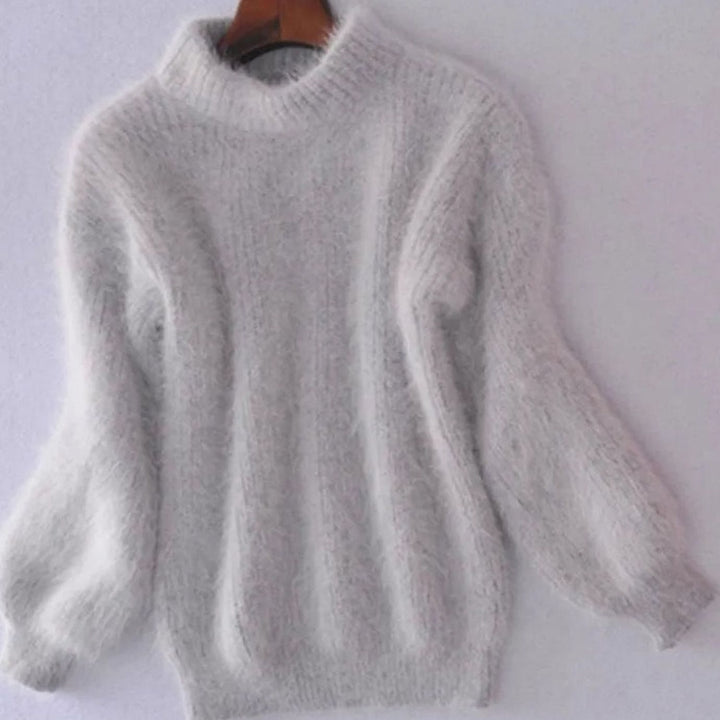 Women's Fuzzy Turtleneck Loose-Fit Pullover Knit Sweater - Gray