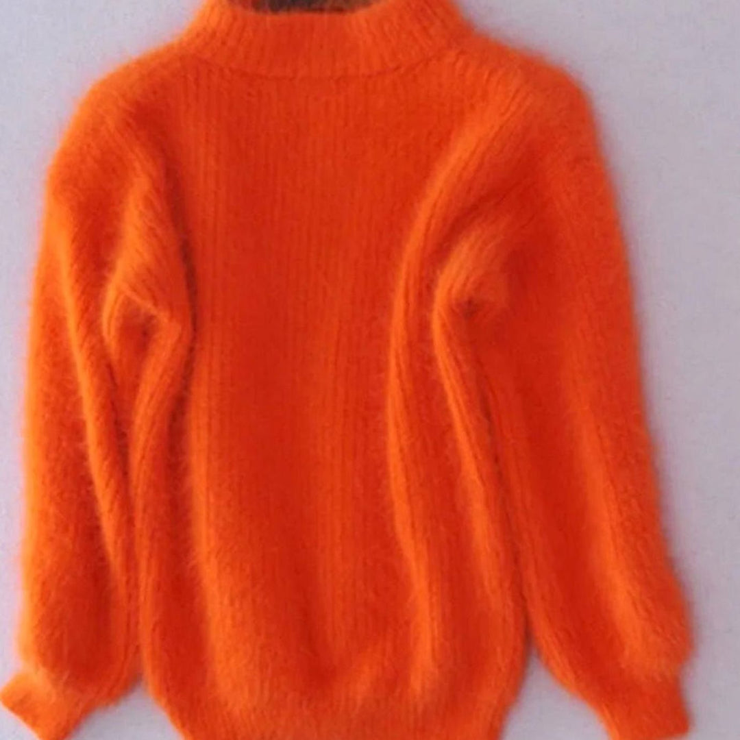 Women's Fuzzy Turtleneck Loose-Fit Pullover Knit Sweater - Orange