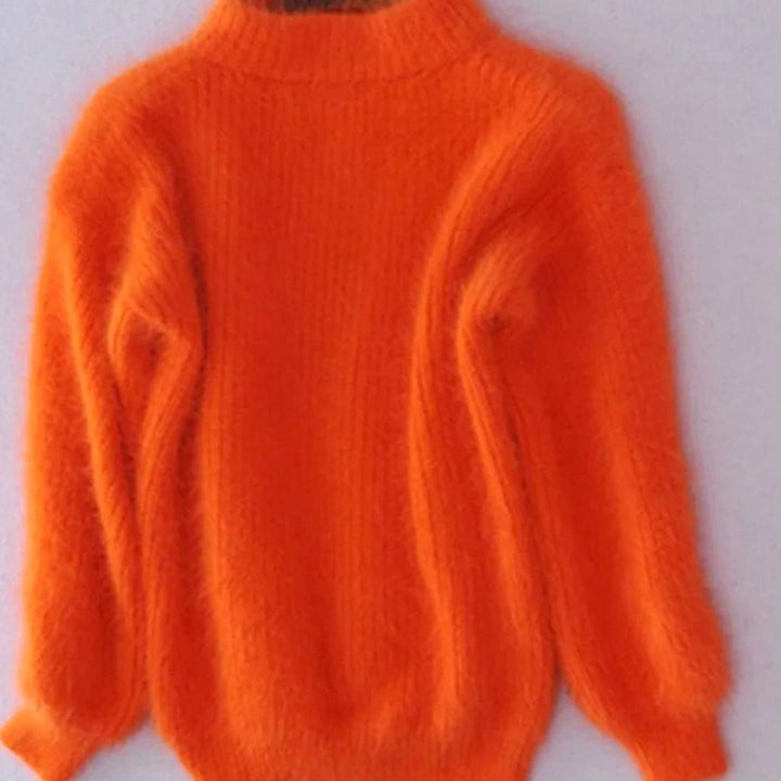 Women's Fuzzy Turtleneck Loose-Fit Pullover Knit Sweater - Orange