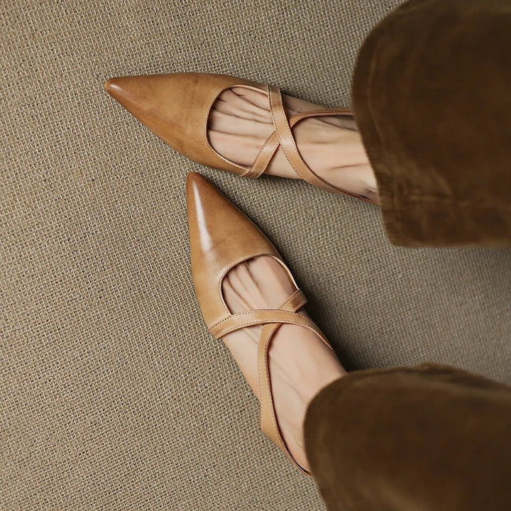 Women's Genuine Leather Pointed-Toe Cross-Strap Mules