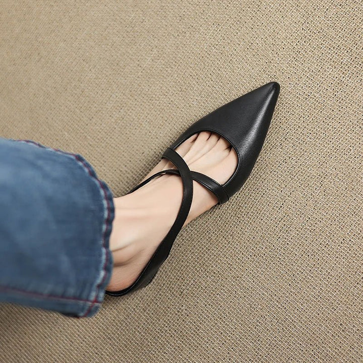 Women's Genuine Leather Pointed-Toe Cross-Strap Mules