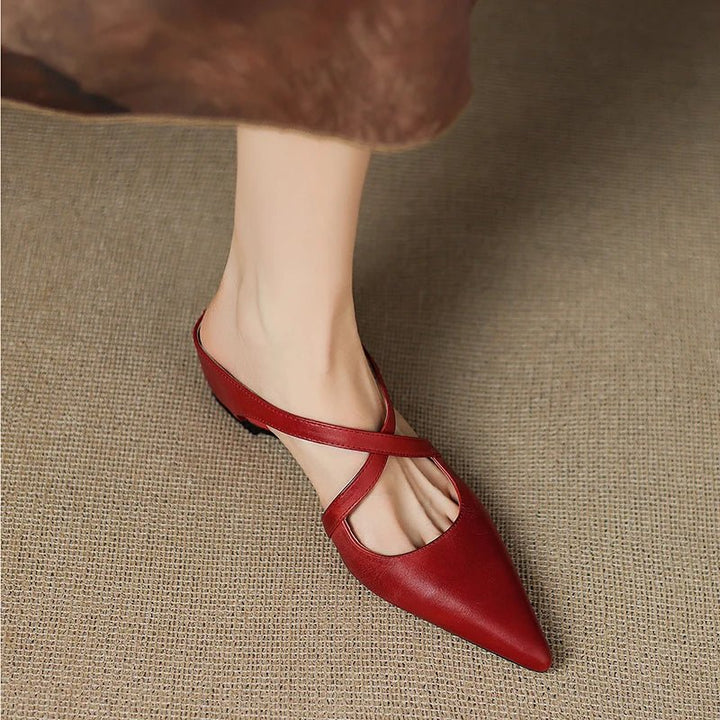Women's Genuine Leather Pointed-Toe Cross-Strap Mules