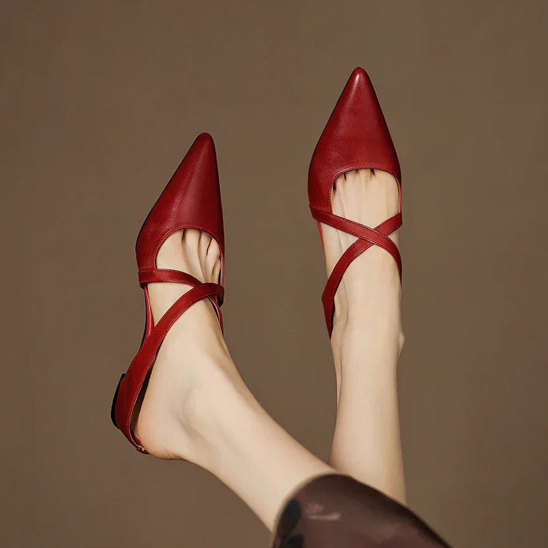 Women's Genuine Leather Pointed-Toe Cross-Strap Mules