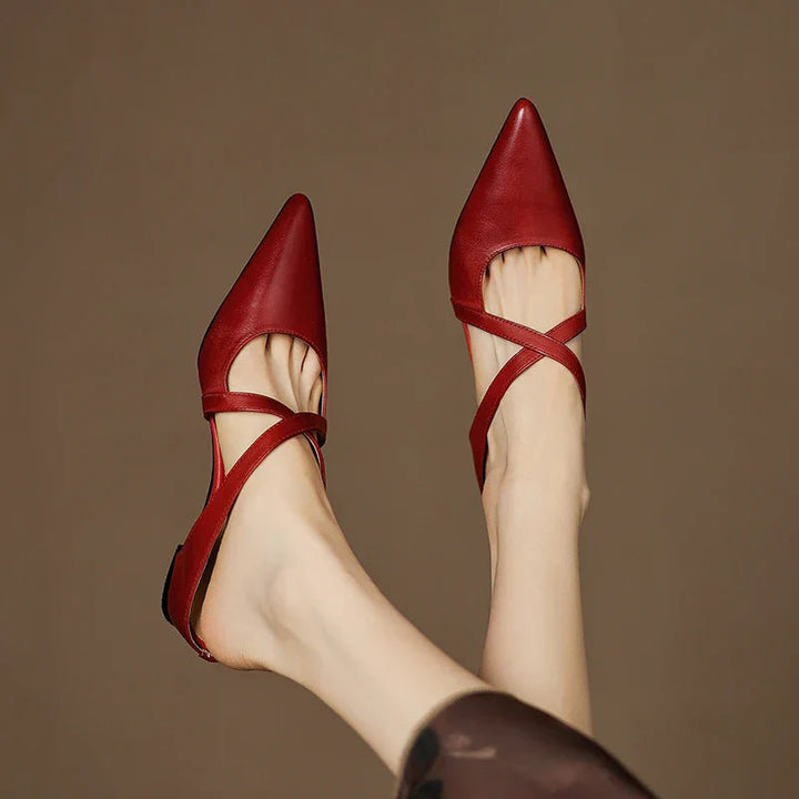 Women's Genuine Leather Pointed-Toe Cross-Strap Mules