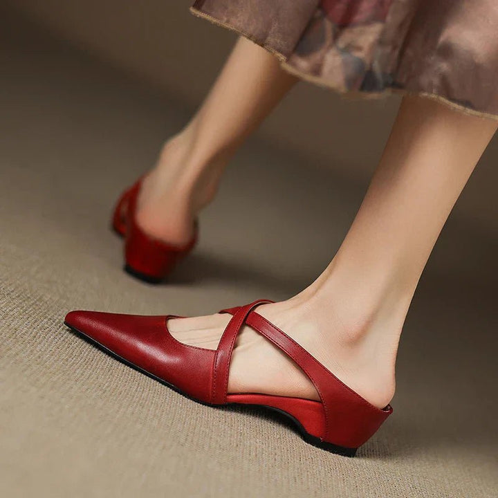 Women's Genuine Leather Pointed-Toe Cross-Strap Mules