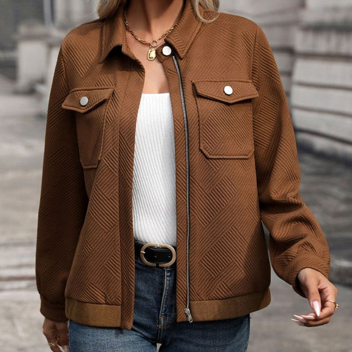 Women's Geometric-Texture Full-Zip Long-Sleeve Jacket Chest Pockets