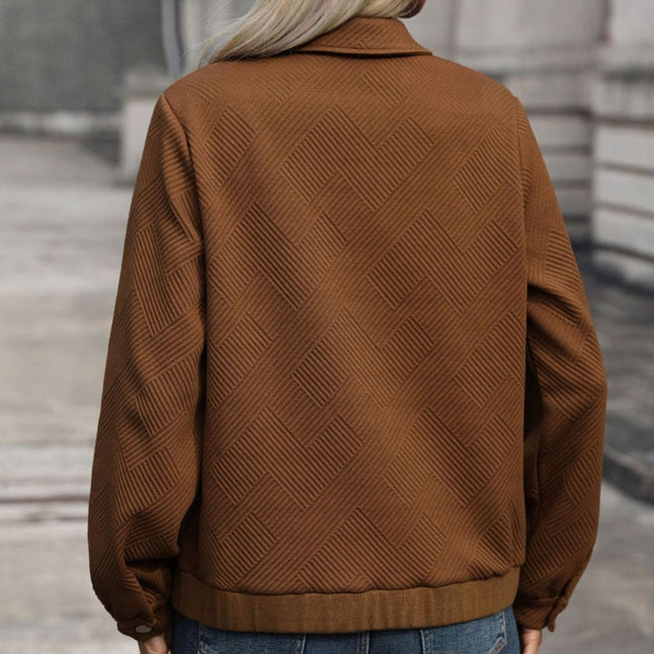 Women's Geometric-Texture Full-Zip Long-Sleeve Jacket Chest Pockets