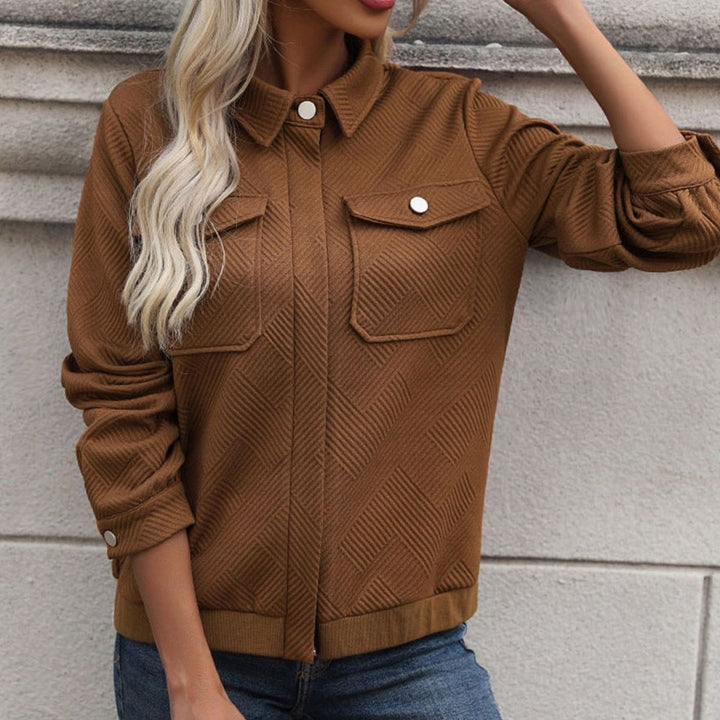 Women's Geometric-Texture Full-Zip Long-Sleeve Jacket Chest Pockets