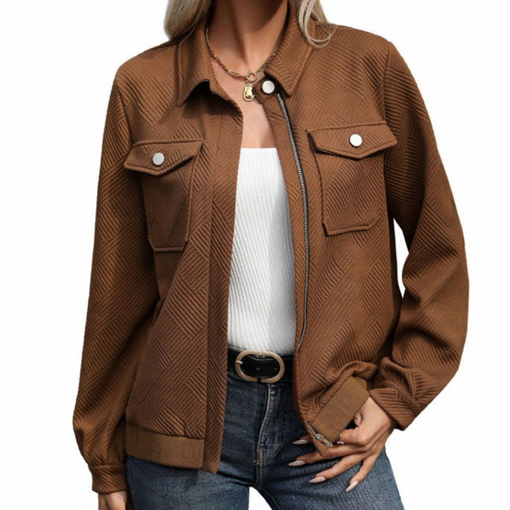Women's Geometric-Texture Full-Zip Long-Sleeve Jacket Chest Pockets