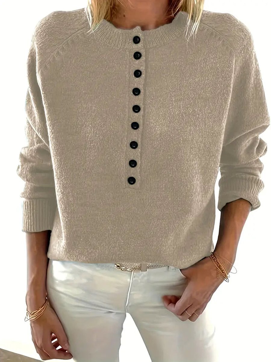 Women's Half-Button V-Neck Pullover Knit Sweater