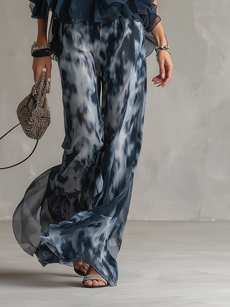 Women's Halter Neck Ruffled Wide-Leg Two-Piece Set