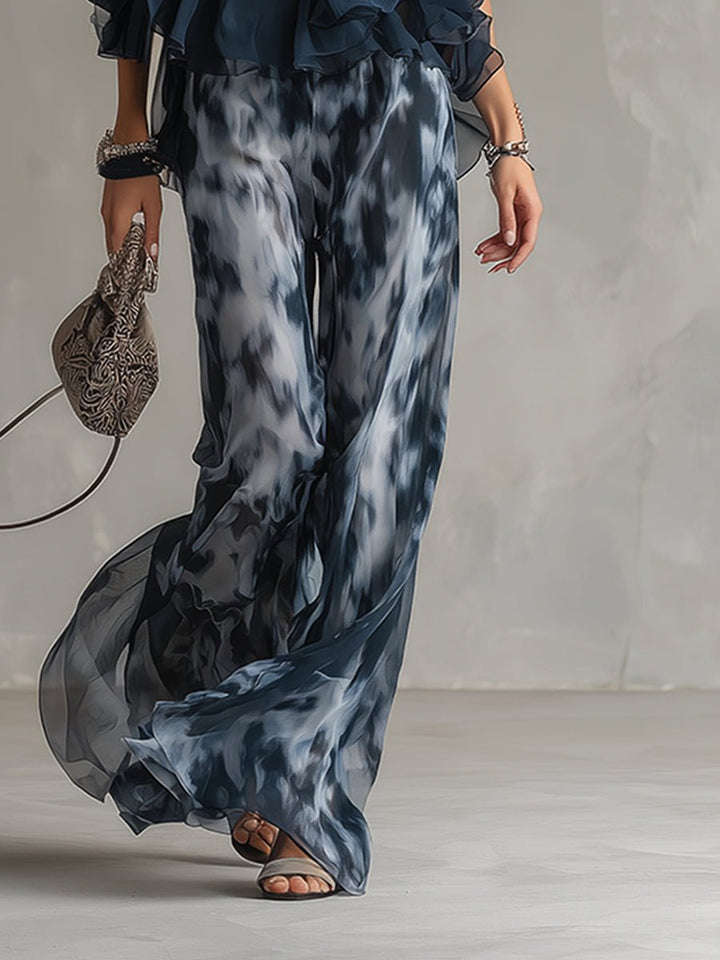 Women's Halter Neck Ruffled Wide-Leg Two-Piece Set