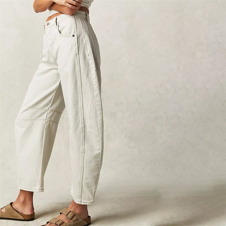 Women's High-Rise Barrel Leg Relaxed-Fit Acid-Wash Jeans