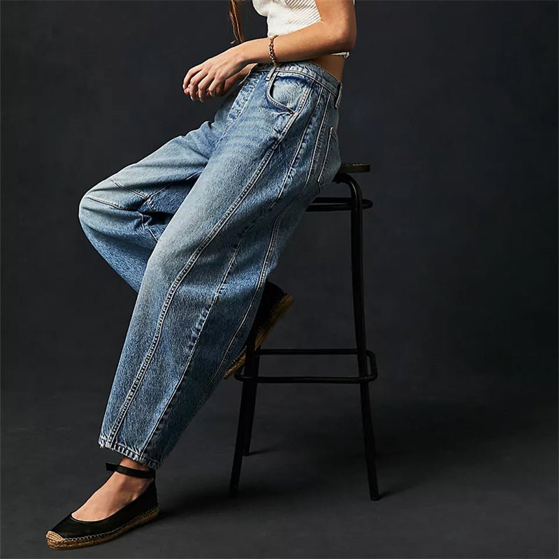 Women's High-Rise Barrel Leg Relaxed-Fit Acid-Wash Jeans