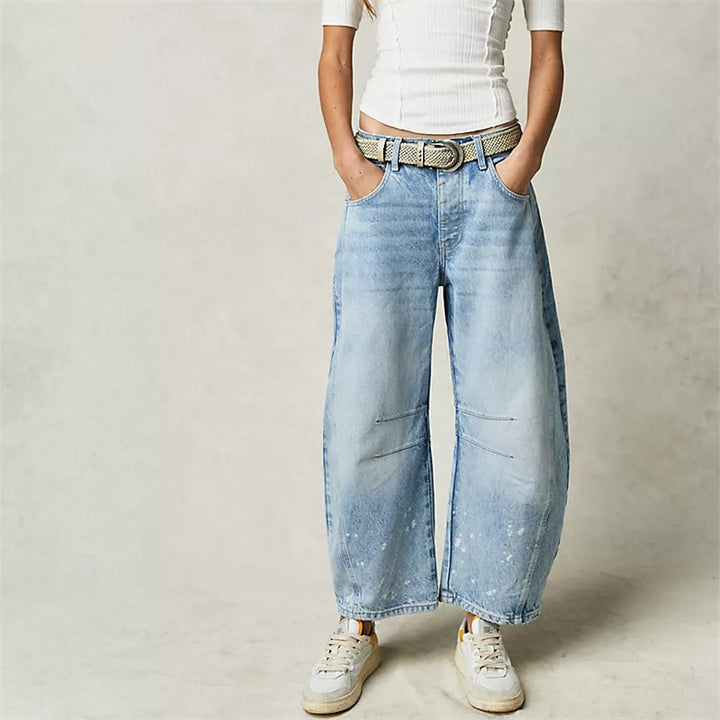 Women's High-Rise Barrel Leg Relaxed-Fit Acid-Wash Jeans