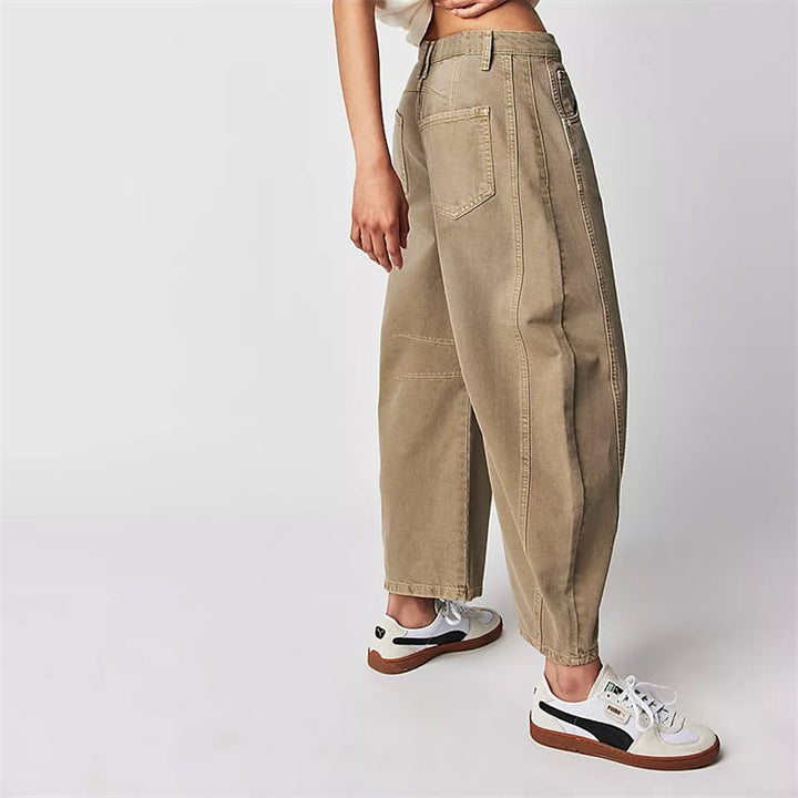 Women's High-Rise Barrel Leg Relaxed-Fit Acid-Wash Jeans