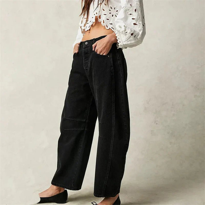 Women's High-Rise Barrel Leg Relaxed-Fit Acid-Wash Jeans