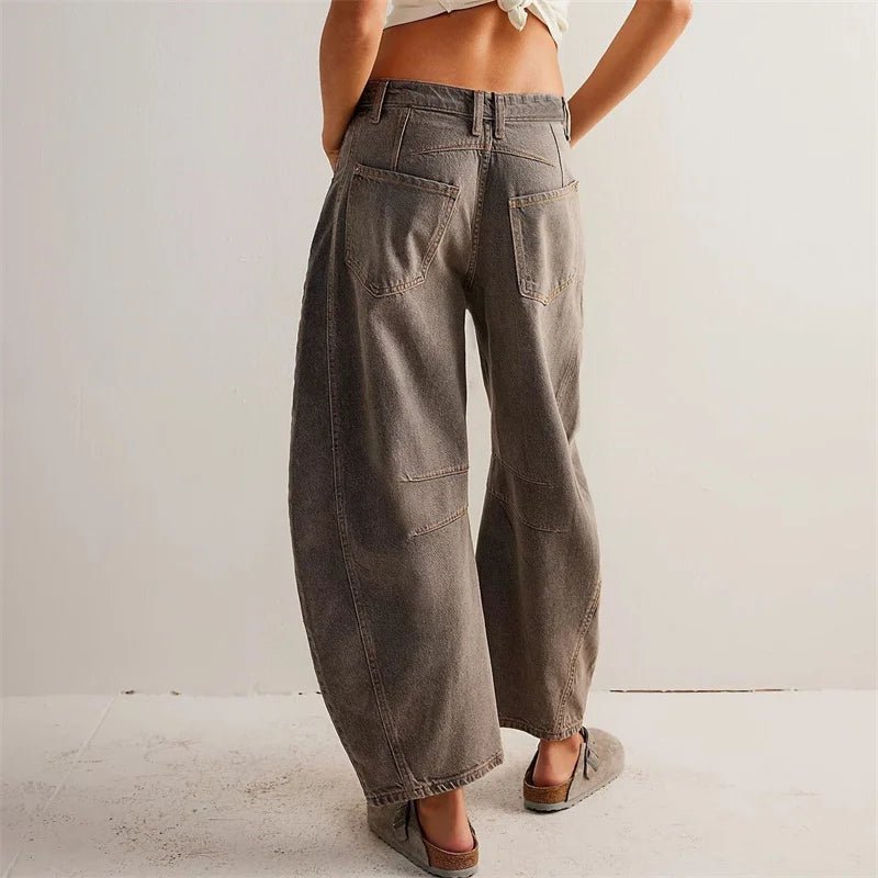 Women's High-Rise Barrel Leg Relaxed-Fit Acid-Wash Jeans
