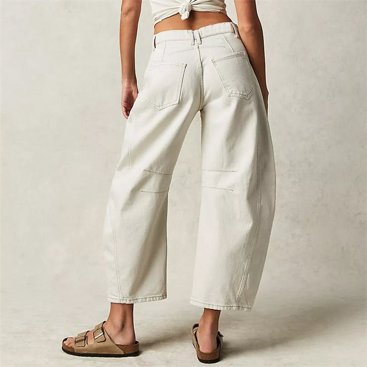 Women's High-Rise Barrel Leg Relaxed-Fit Acid-Wash Jeans