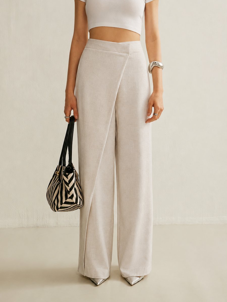 Women's High-Waist Asymmetric Wrap-Front Wide Leg Pants