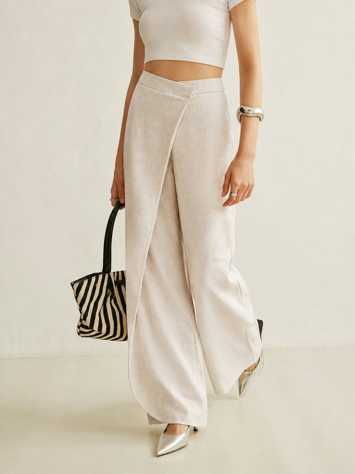 Women's High-Waist Asymmetric Wrap-Front Wide Leg Pants