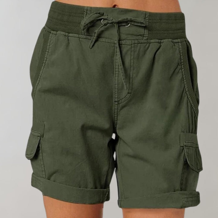 Women's High-Waist Drawstring Elastic-Waist Cargo Shorts - Legergroen