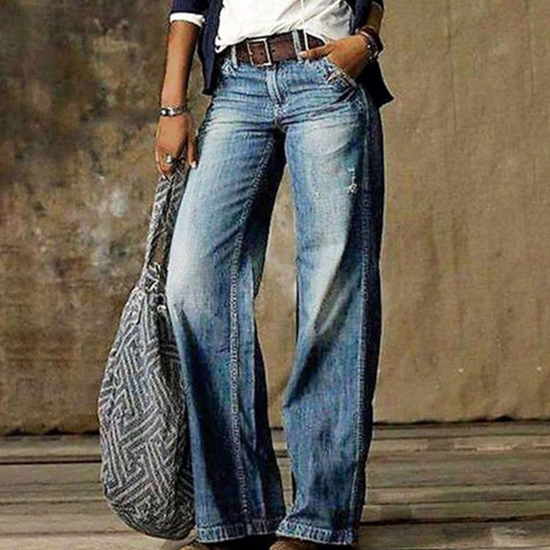 Women's High-Waist Relaxed-Fit Faded Wide-Leg Jeans - Light Blue