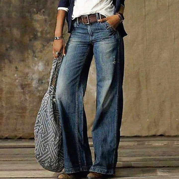 Women's High-Waist Relaxed-Fit Faded Wide-Leg Jeans - Blue