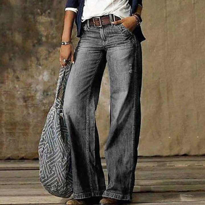 Women's High-Waist Relaxed-Fit Faded Wide-Leg Jeans - Light Grey