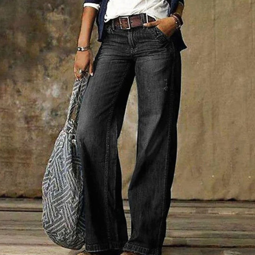 Women's High-Waist Relaxed-Fit Faded Wide-Leg Jeans - Grey