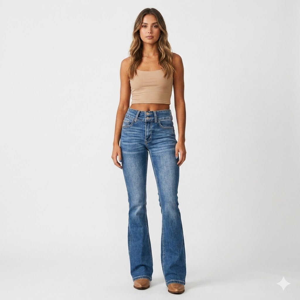 Women's High-Waist Sculpted-Fit Flare Jeans - Blue