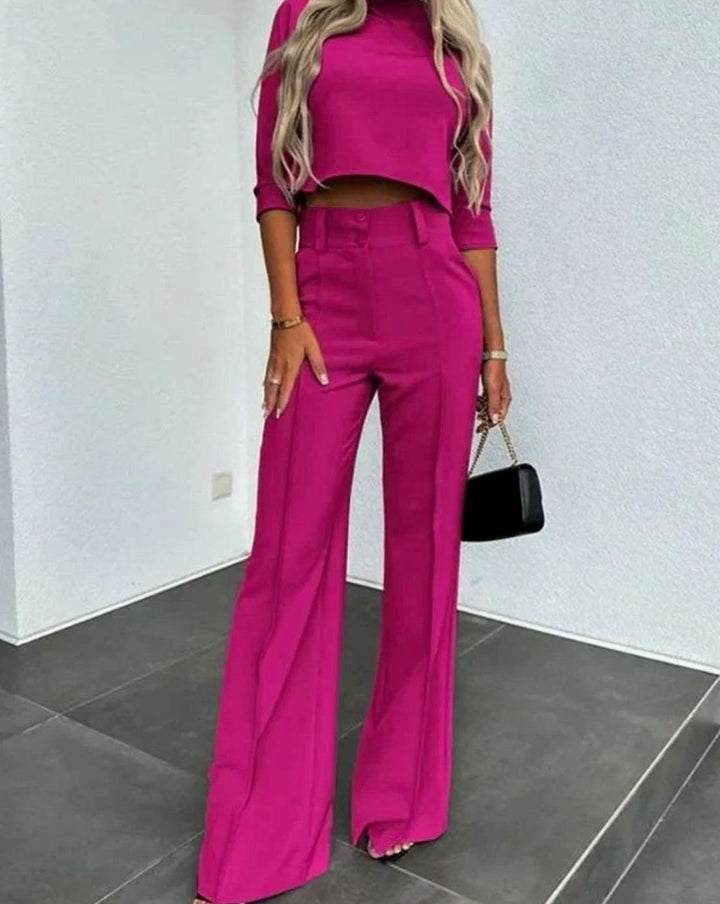 Women's High-Waist Tailored Crop Matching Top Two-Piece Pants Set