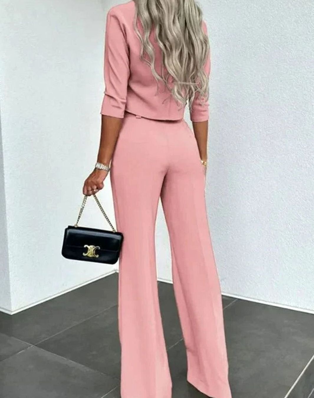 Women's High-Waist Tailored Crop Matching Top Two-Piece Pants Set