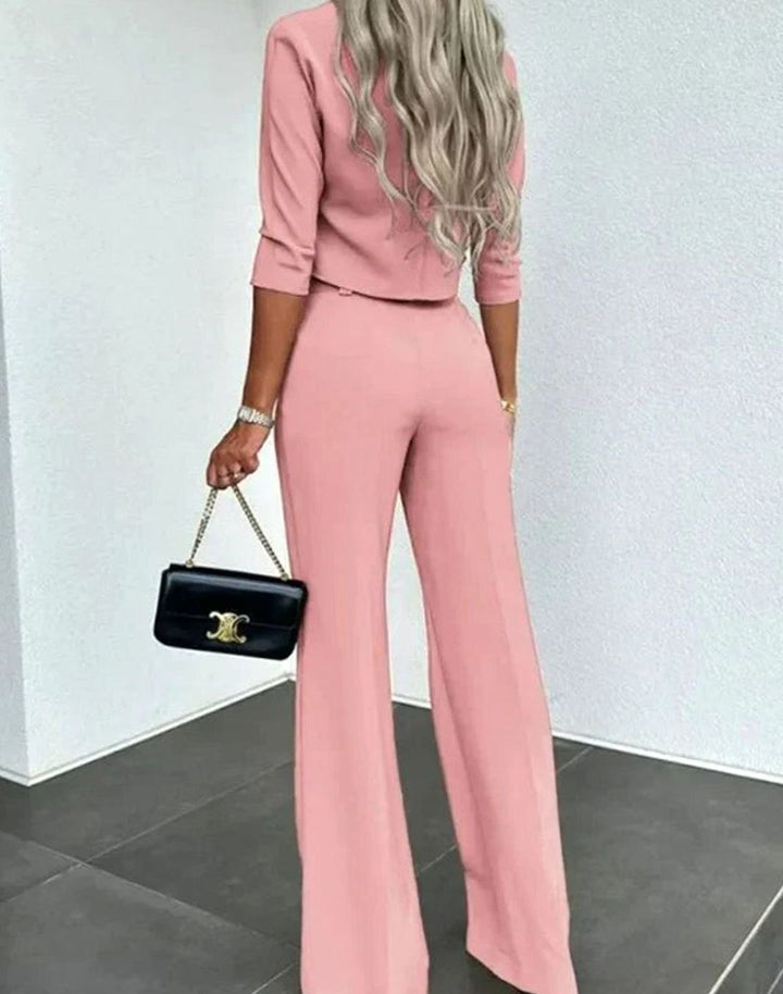 Women's High-Waist Tailored Crop Matching Top Two-Piece Pants Set