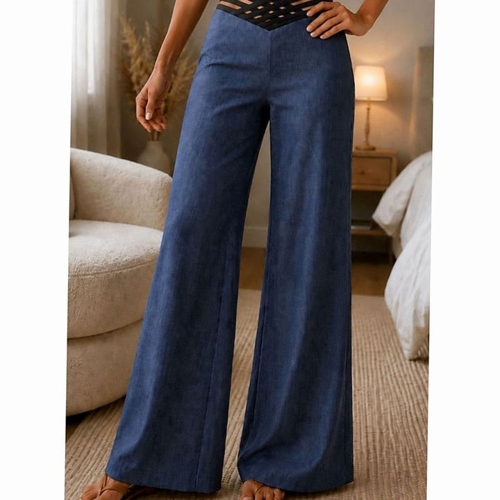 Women's High-Waist Wide-Leg Crossover Waistband Pants - Royal Blue