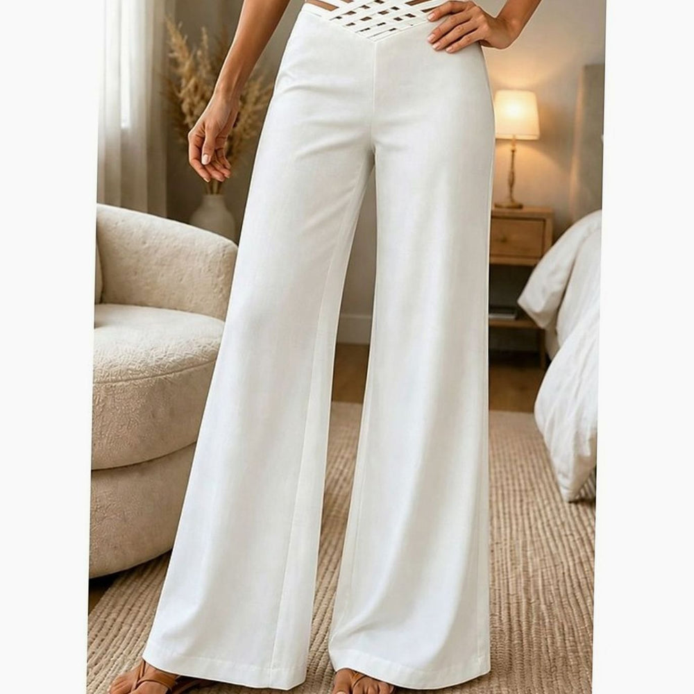 Women's High-Waist Wide-Leg Crossover Waistband Pants - White