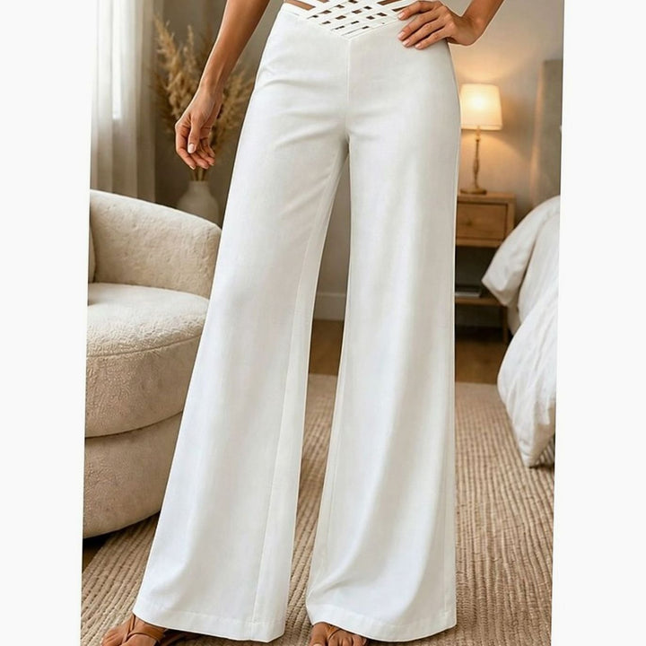 Women's High-Waist Wide-Leg Crossover Waistband Pants - White
