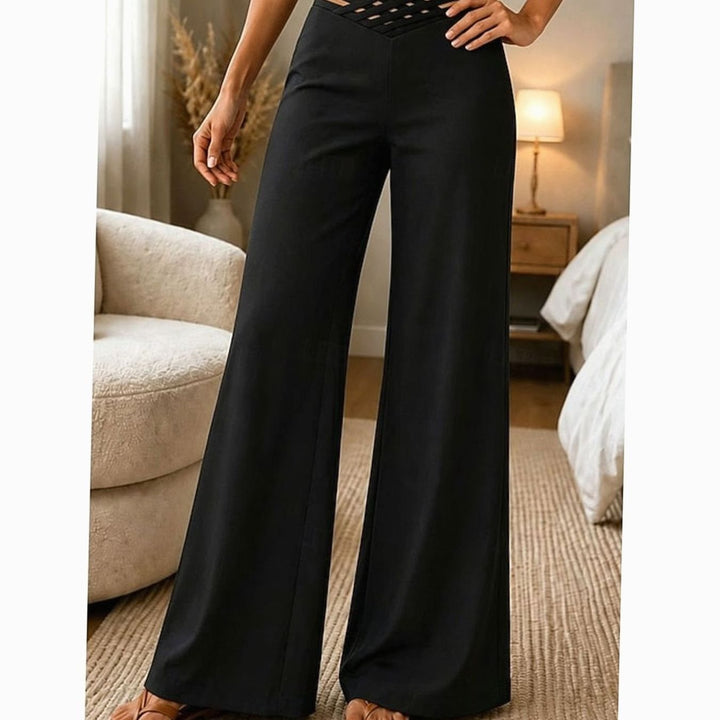 Women's High-Waist Wide-Leg Crossover Waistband Pants - Black
