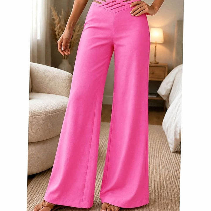 Women's High-Waist Wide-Leg Crossover Waistband Pants - Fuchsia