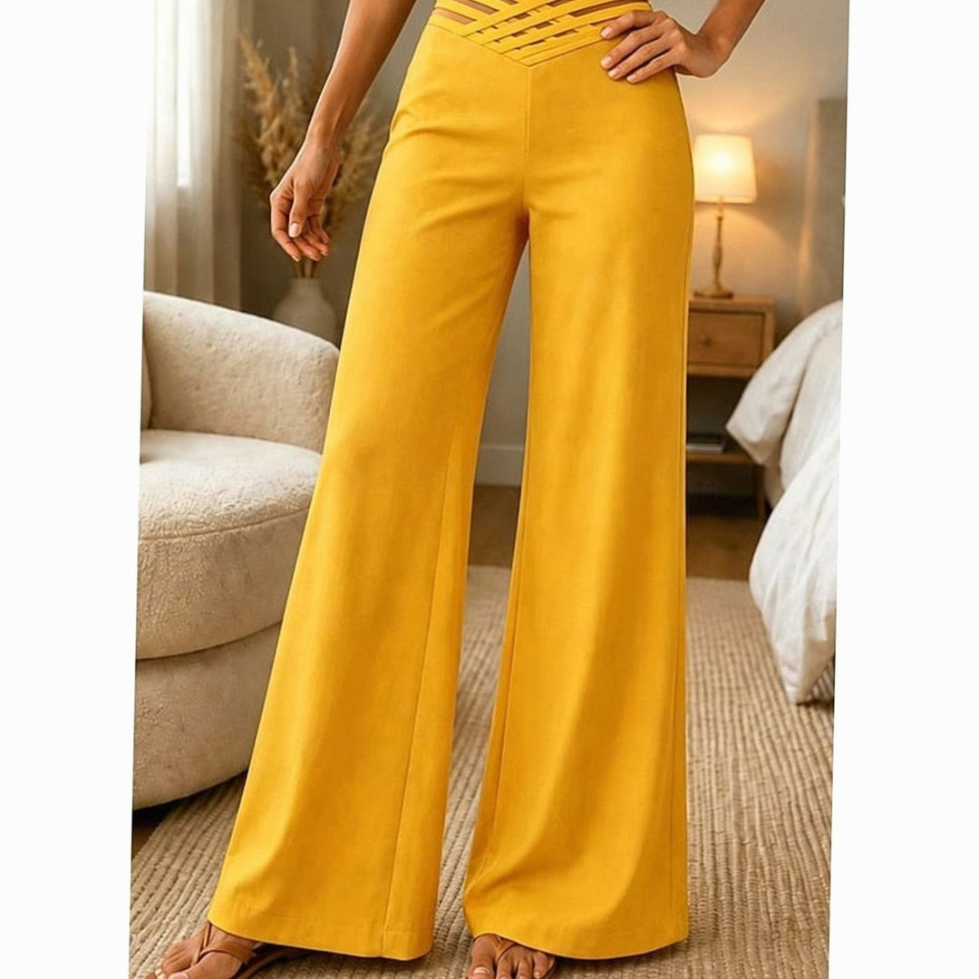 Women's High-Waist Wide-Leg Crossover Waistband Pants - Yellow