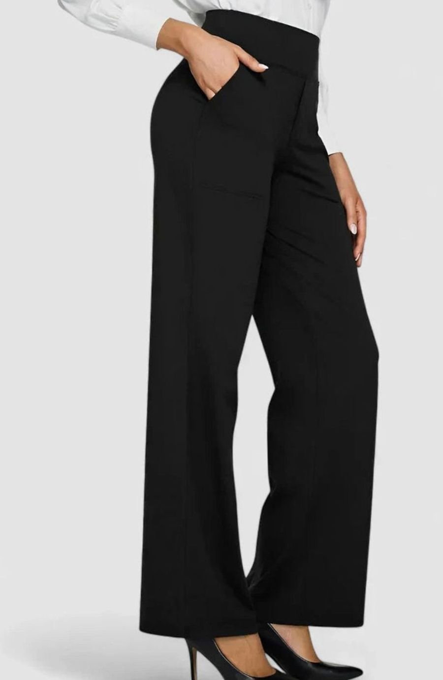 Women's High-Waist Wide-Leg Dressy Trousers for Ladies - Black