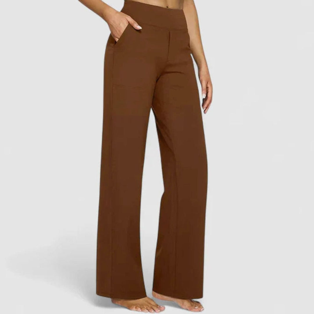 Women's High-Waist Wide-Leg Dressy Trousers for Ladies - Brown