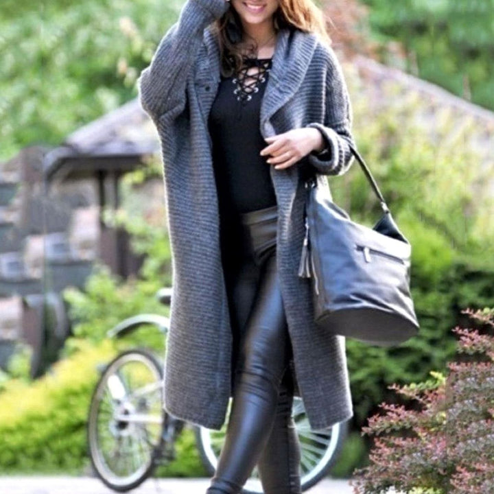 Women's Hooded Long Knit Maxi Cardigan Open Front Sweater - Gray