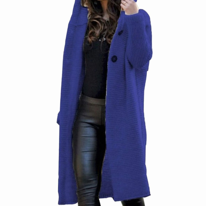 Women's Hooded Long Knit Maxi Cardigan Open Front Sweater - Dark Blue