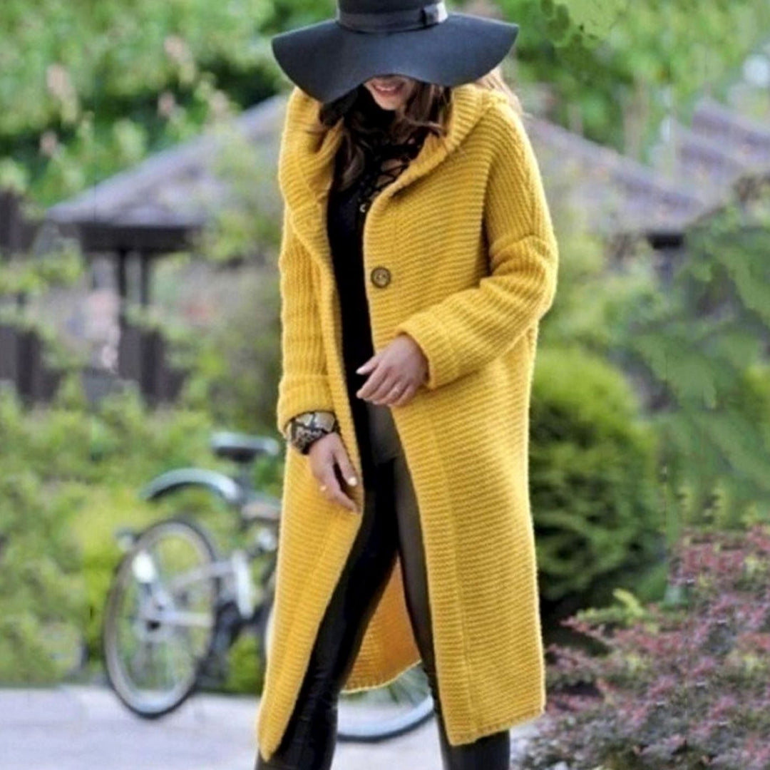 Women's Hooded Long Knit Maxi Cardigan Open Front Sweater - Yellow